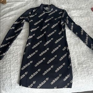 Adidas Black Bodycon Dress with Mock Neck and Cuffed Sleeves